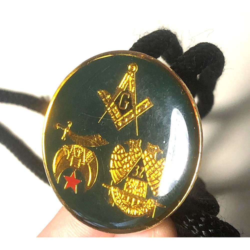Masonic Shriner Bolo Tie with Red Star Motif Dark Green Black Gold G Eagles